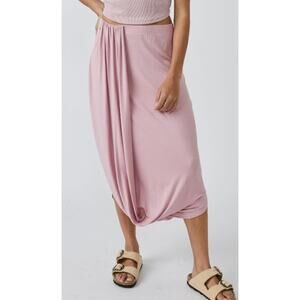 Free People FP Beach Womens Ruched Daphne Pull-on Midi Skirt Pink Size XS